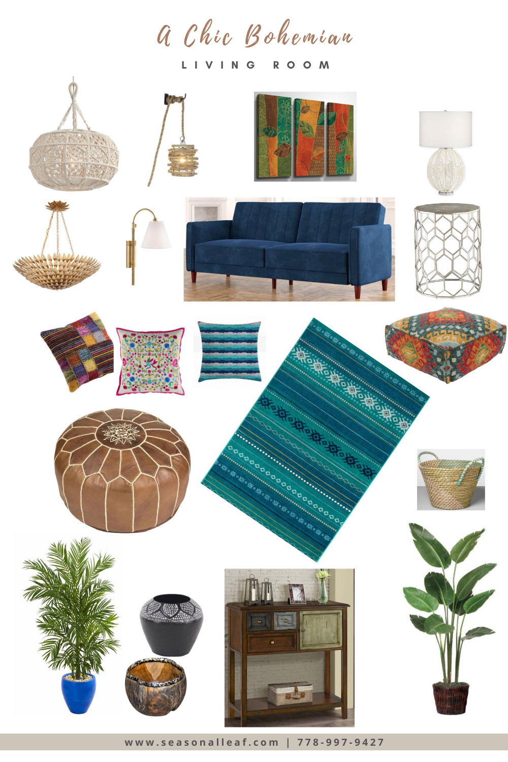 Chic Bohemian Living Room — Seasonal Leaf Interior Design